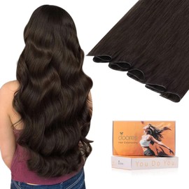 DOORES Genius Sew in Weft Hair Extensions Hand Tied Extensions, 14 Inch Light Dark Brown 40g, Sew in Human Hair Extensions Short