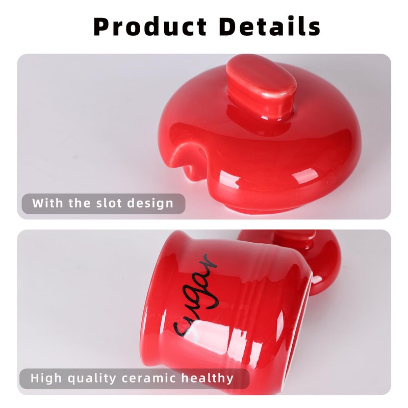ONTUBE Ceramic Sugar Bowl with Lid and Spoon 12oz (Red)