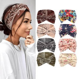 Luckwaii Haarband Damen Breit Stirnband, 8 Stück Haarbänder Elastische Kopfband Headband Haartücher Weiche Boho Mehrfarbig Haartuch Hair Band 22 cm für Yoga Fitness Kosmetik Sport & Haarschmuck Sommer