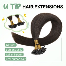 XDhair U Tip Hair Extensions Human Hair 20inch 50 Strands 50g Darkest Brown Keratin Human Hair Extensions Fusion Hair Extensions#2 20inch