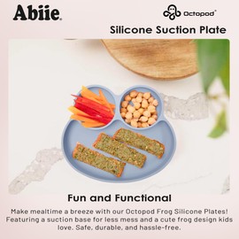 Abiie Octopod Frog Silicone Plates with Suction - Spill Proof, Easy to Clean - BPA-Free Bowl - Suction Plates for Baby and Toddler - Training & Feeding Divided Grip Dish (Pastel Yellow)