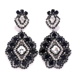 XSBODY Black Rhinestone Drop Earrings for Women Dangle Statement Crystal Bridal Earrings Wedding Party Costume Jewelry Gift