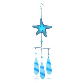 CoTa Global Blue Starfish Hanging Sea Glass Wind Chime 26.38 Inch, Nautical Glass Windchime Outdoor Decor for a Harmonic Porch, Patio & Garden, Unique Beach Art Indoor Wind Chime Window Mobile