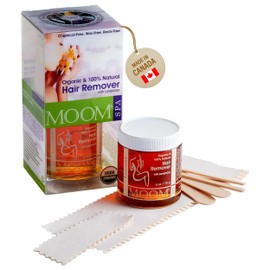 MOOM USDA Organic Sugar Waxing Kit for Women & Men with Lavender Essential Oil, 6 oz Sugar Wax, 18 Reusable Wax Strips & 4 Wax Applicator Sticks - Face, Body & Bikini Soft Wax Kit for Sensitive Skin
