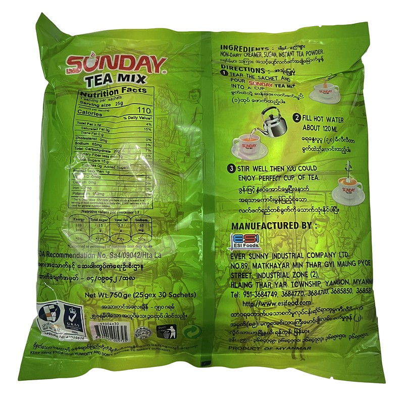 Sunday Myanmar Tea Mix 3in1 (25g x 30 Sachets) 750g