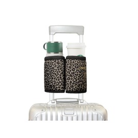 riemot Luggage Travel Cup Holder Free Hand Drink Caddy - Hold Two Coffee Mugs - Fits Roll on Suitcase Handles - Gifts for Flight Attendants Travel Essentials Luggage Accessories Leopard
