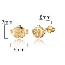 14k Gold Plated Enamel Monkey Baby Girls Screwback Earrings with Sterling Silver Post