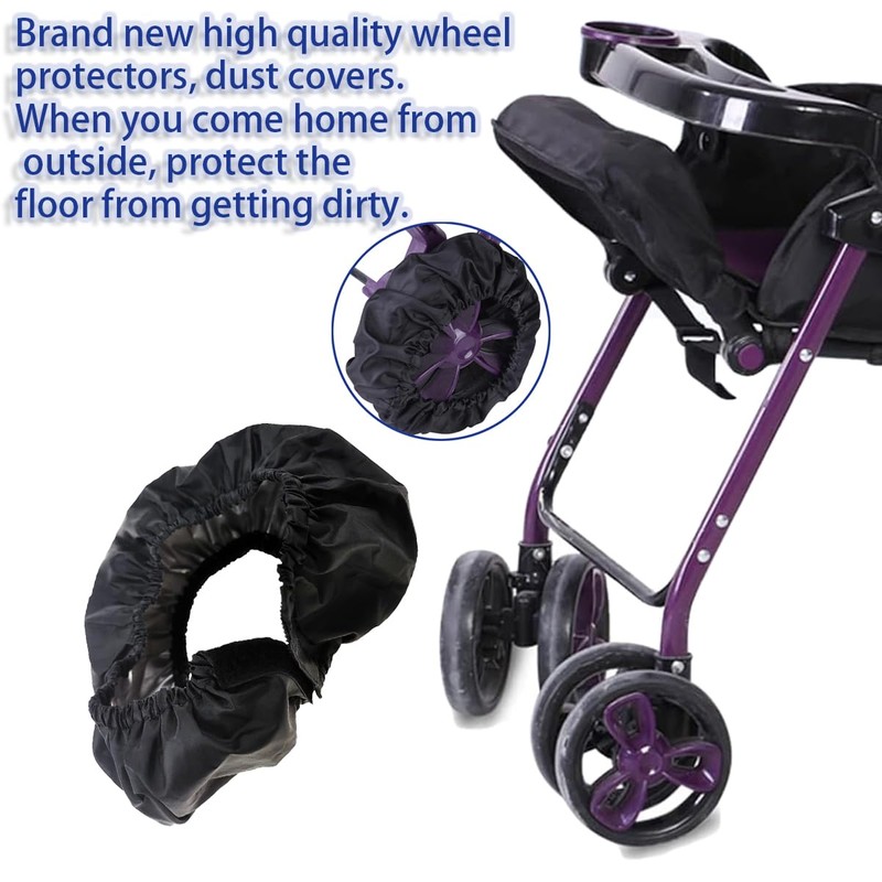 2 Pcs Stroller Wheel Protectors Black Dustproof Stroller Wheelchair Tire