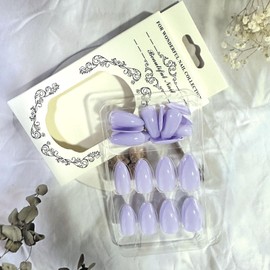Purple Press on Nails Medium Almond - Fake Nails Solid Color Glossy Almond Shape False Nails Stick on Nails for Women Daily Wear in 24Pcs