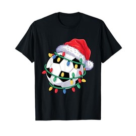 Soccer Ball Santa Hat Men Women Christmas Soccer Xmas Lights T-Shirt