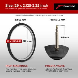 Fincci Bike Inner Tube 29 x 2.1/2.125/2.2/2.3/2.35 - Presta Valve Inner Tubes 48mm for Cycle Bicycle Bike Tire 29 inch Bike tire Tube - Pack of 2