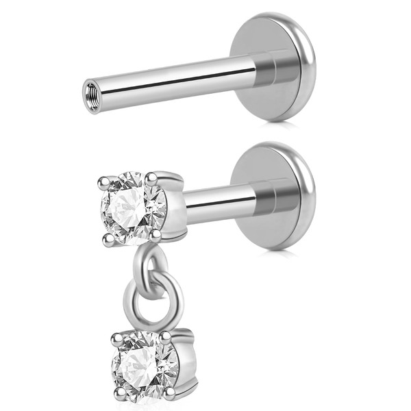 WINSENET 16G Flat Back Earrings Stud G23 Titanium Internal Thread