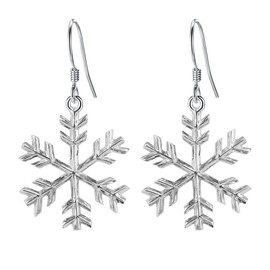BiBeary Snowflake Earrings for Women Hook 925 Sterling Silver Cubic Zirconia Winter Fish Hook, 925 sterling silver, zirconia