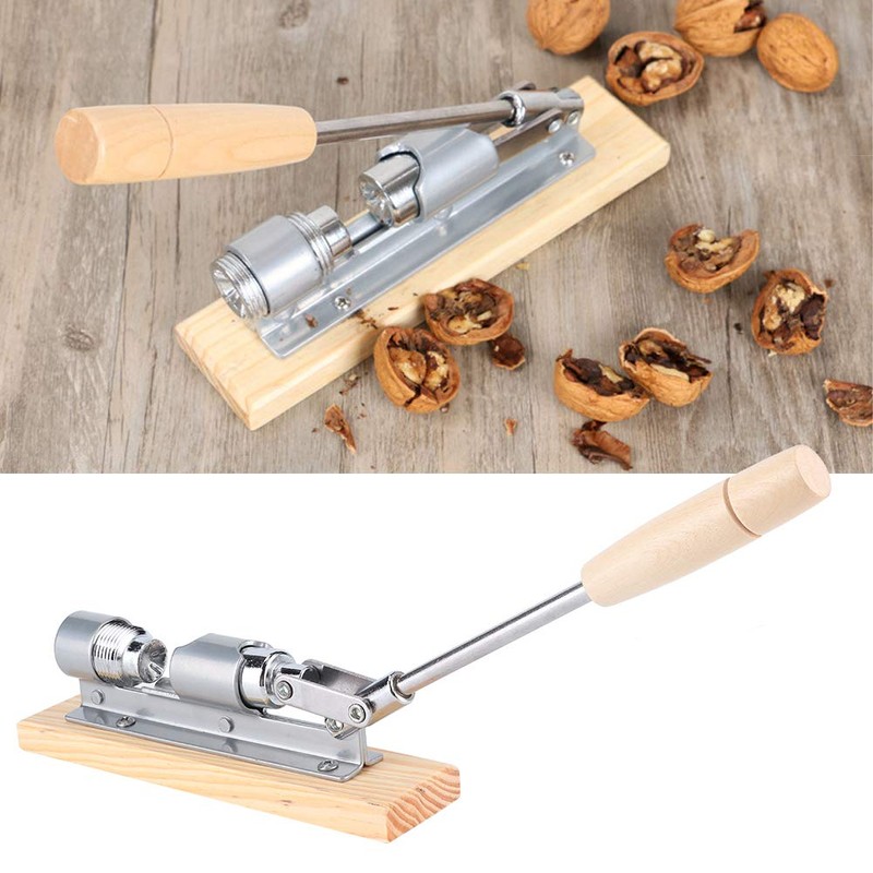 VIFERR Stainless Steel Nutcracker Mechanical Nutcracker Nut Opener with Wood