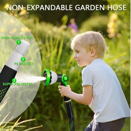 Garden Hose 75 FT, NON-EXPANDABLE Heavy-Duty Flexible & Lightweight Water Hose with 10-Function Nozzle, No-Kink Design, Leak-Proof Super Fabric, Solid Fittings for Lawn, Car, RV