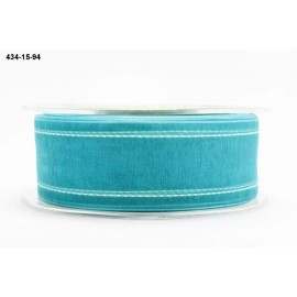 MAY ARTS RIBBONS~SHEER TURQUOISE RIBBON WHITE STITCHED EDGES~ 1.5 INCH X 1 YARD!