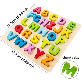 Babe Rock Alphabet Puzzle Wooden ABC Letter Puzzle for Toddlers Preschool Learning Early Educational Toys for Baby Girls Boys 1 2 3 Years Old (Capital Letter)