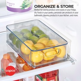 Copco Stackable Fridge and Pantry Storage Drawer Clear with Divider and Handle, 19.5x33.2x3.6 inch