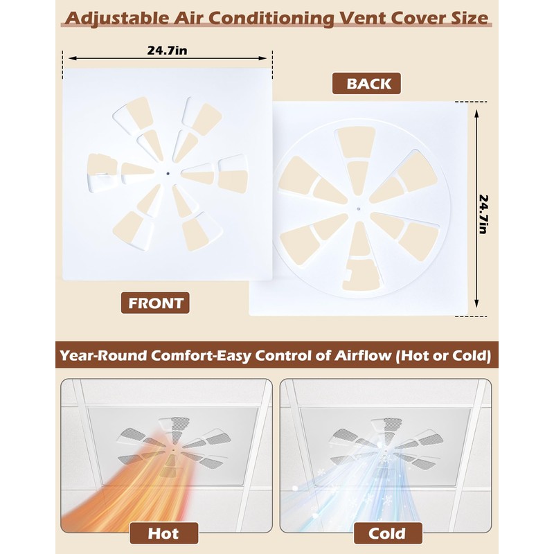 24"x24" Adjustable Ceiling Air Vent Cover – 24-Inch Square/AC/HVAC/Heat Deflector