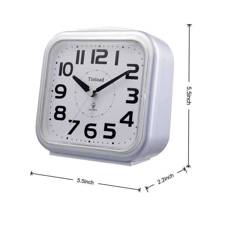 Tinload 5.5" Large Analog Alarm Clock Silent Non Ticking, Gentle