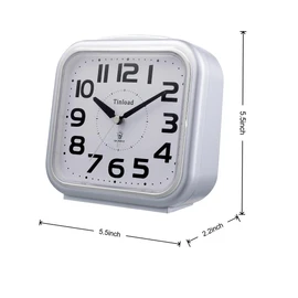 Tinload 5.5" Large Analog Alarm Clock Silent Non Ticking, Gentle Wake, Beep Sounds, Increasing Volume, Battery Operated Snooze and Manual Light, Easy Set, Silver
