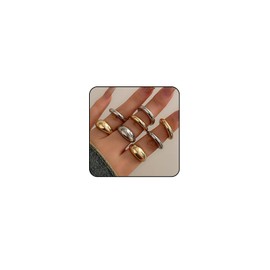 VRNGI Gold Chunky Rings Set Adjustable Chunky Silver Rings for Women Thick Rings Gold Statement Rings Bold Rings Chunky Gold Rings Chunky Silver Jewelry (3-Gold+Silver-8pcs)