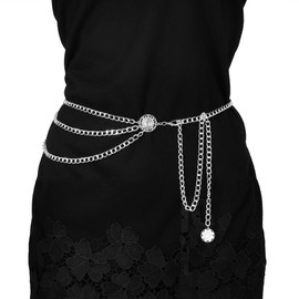 JJDreams Retro Multilayer Waist Chain Boho Silver Moon Chain Belt Adjustable Belly Chain Y2K Waist Chain Adjustable Hip Chain for Women, Precious Metal, No