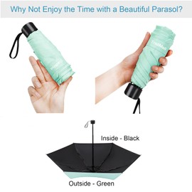 TradMall Mini Travel Umbrella, Portable Lightweight Compact Parasol with 95% UV Protection for Sun & Rain, Green