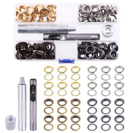 Keadic 243Pcs 3/8 Inch Thickened Grommets Eyelets with Install Tool Set, 4 Colors Metal Eyelet Heavy Duty Grommet Set for Curtain Clothing Leather DIY Fasteners (Bronze Silver Gold Gun Black)