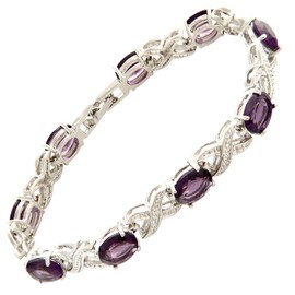 RIZILIA XOXO Link Tennis Bracelet & Oval Cut CZ [Simulated Purple Amethyst] in White Gold Plated, 7"