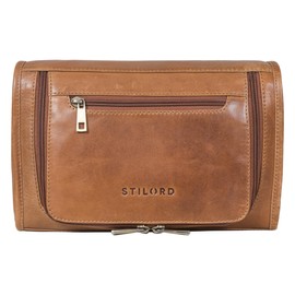 STILORD 'Juri' Toiletry Bag Leather Large for Women and Men Unisex Dopp Kit for Travel Overnight Wash Bag Big Grooming Bag Made of Genuine Leather, Colour:Mocca - Dark Brown