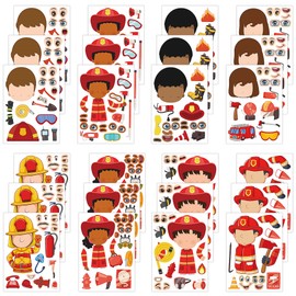 Dorgua Make-a-face Sticker Set, Make A Fireman Stickers for Kids Boys, DIY Craft Stickers Face Stickers Decor, Make Your Own Fireman Sticker for Birthday Party Supplies Gifts, 8 Designs 24 Sheets