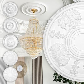 HEXIM Perfect Stucco Rosette Made of Polyurethane Hard Foam - Ceiling Rose White, Decorative Element, Stucco (B3080, Diameter 457 mm) Wall Decoration Living Room Ceiling Polyurethane Round