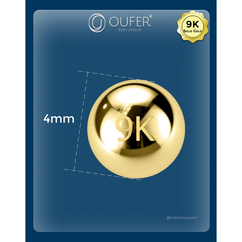 OUFER 9K Solid Gold Replacement Ball Externally Threaded for Belly