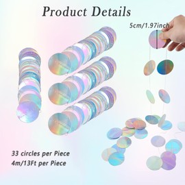 4 m Paper Garland - 1 Piece Colourful Glitter Hanging Garland - Round Garland Party Decoration - Round Paper Garland for Disco Ball Fancy Dress Party, Birthday, Wedding, Party Decoration, Holiday,