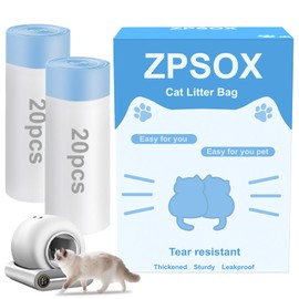 40 Count 19.6" x 18" Cat Litter Box Liners for Self-Cleaning Cat Litter Box, Replacement Automatic Litter Box Liners, 4 Rolls Drawstring Trash Bags for Robot, Extra Thick（2 Packs/40 Counts）