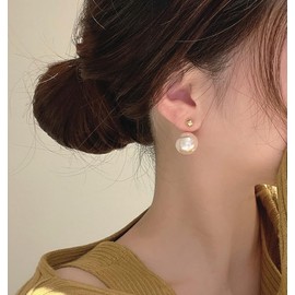 ALBNRY Gold Simulated Pearl Earrings Large Pearl Studs Dangle for Women