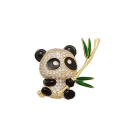 Cute Panda Shirt Brooch Pins for Women, Silk Knitwear Accessory with Adjustable Clip, Cubic Zirconia Animal Pattern Design Brooches & Pins for Women (Gold Black White Green)