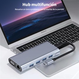 vantisan HUB USB C,11 en 1 Adaptador Tipo C,Multipuerto Hub Tipo C con HDMI 4K@30Hz, 100M Ethernet,1USB 3.0,3USB 2.0,Puerto VGA,Carga PD 100W,Lector de Tarjetas SD/TF y Conector de Audio de 3,5 mm