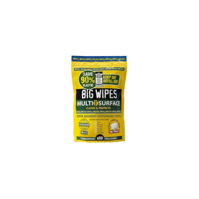 Big Wipes Multi-Surface Industrial Wipes, Refill Bags, 80 Wipes Use