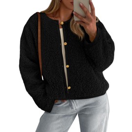 PRETTYGARDEN Women's 2025 Winter Faux Fur Coats Fuzzy Fleece Cropped Jackets Buttons Warm Casual Trendy Fall Fashion Clothes (Black,Small)