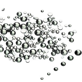 LolliBeads Resin Crystal Round Nail Art Mixed Flat Backs Acrylic Rhinestones Gems,Mix Size 1.5-5 mm, Color Black Diamond (1200Pcs)