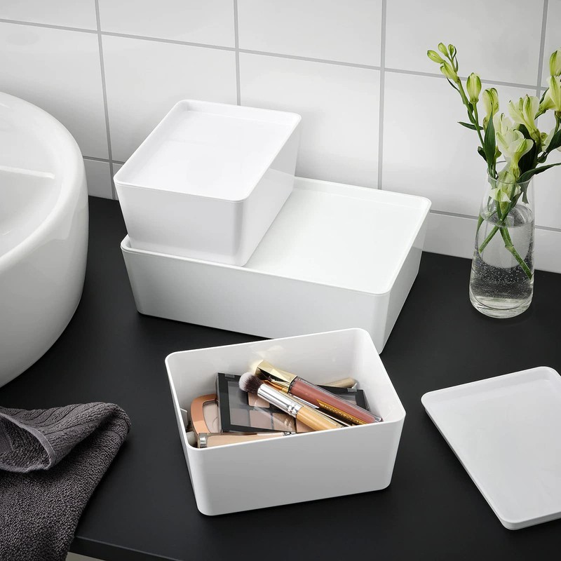2 x Box with Lid, White, 13 x 18 x
