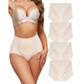 LEVAO High Waisted Seamless Womens Lace Underwear Ladies Soft No Show Breifs Tummy Control Plus Size Postpartum Panties Pack of 4