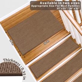 SMILOOL Non Slip Stair Landing Rug for Wooden Steps Indoor, Stair Landing Mat Square 20" x 32" Landing Rugs for Wood Stairs, Carpet Stair Treads Matching Mats for Pet, Brown
