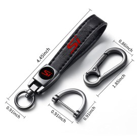HUIANTS Black Leather Car Keychain Metal Car Keyring Compatible with Honda Civic Si Accessories, Keychain Keyring Family Present for Civic Owners (for SI)