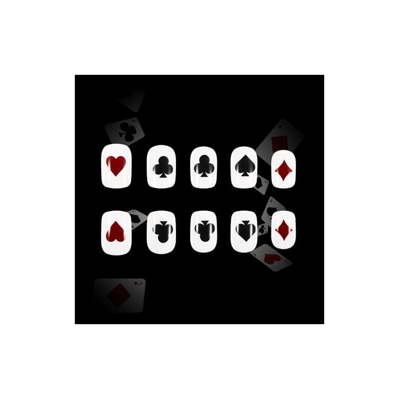 Uñas postizas cuadradas blancas cortas estilo póker, uñas acrílicas adhesivas