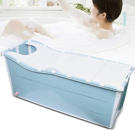 Foldable Bath Tub for Adult Wide Bathtub, SPA Freestanding Portable Bath Tubs Adult Collapsible Bathtub Adult Blue With Lid