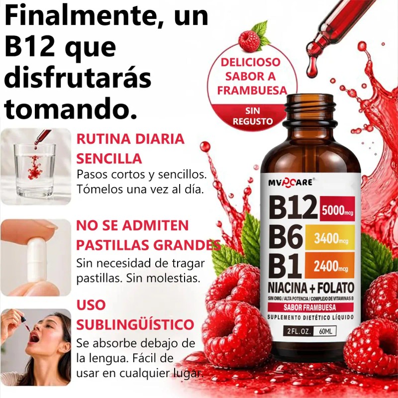 Mvpcare Vitamina B12 Gotas Líquidas Complejo Sublingual Contiene Nicotinamida Ácido