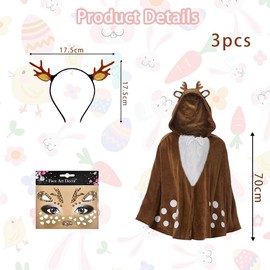 Jiahuade Women's Deer Costume, Reindeer with Brown Tulle Skirt, Reindeer Antlers Headband with Ears, Glitter Face Tattoo, Deer Animal Costume Adult for Carnival, Christmas, Theme Party